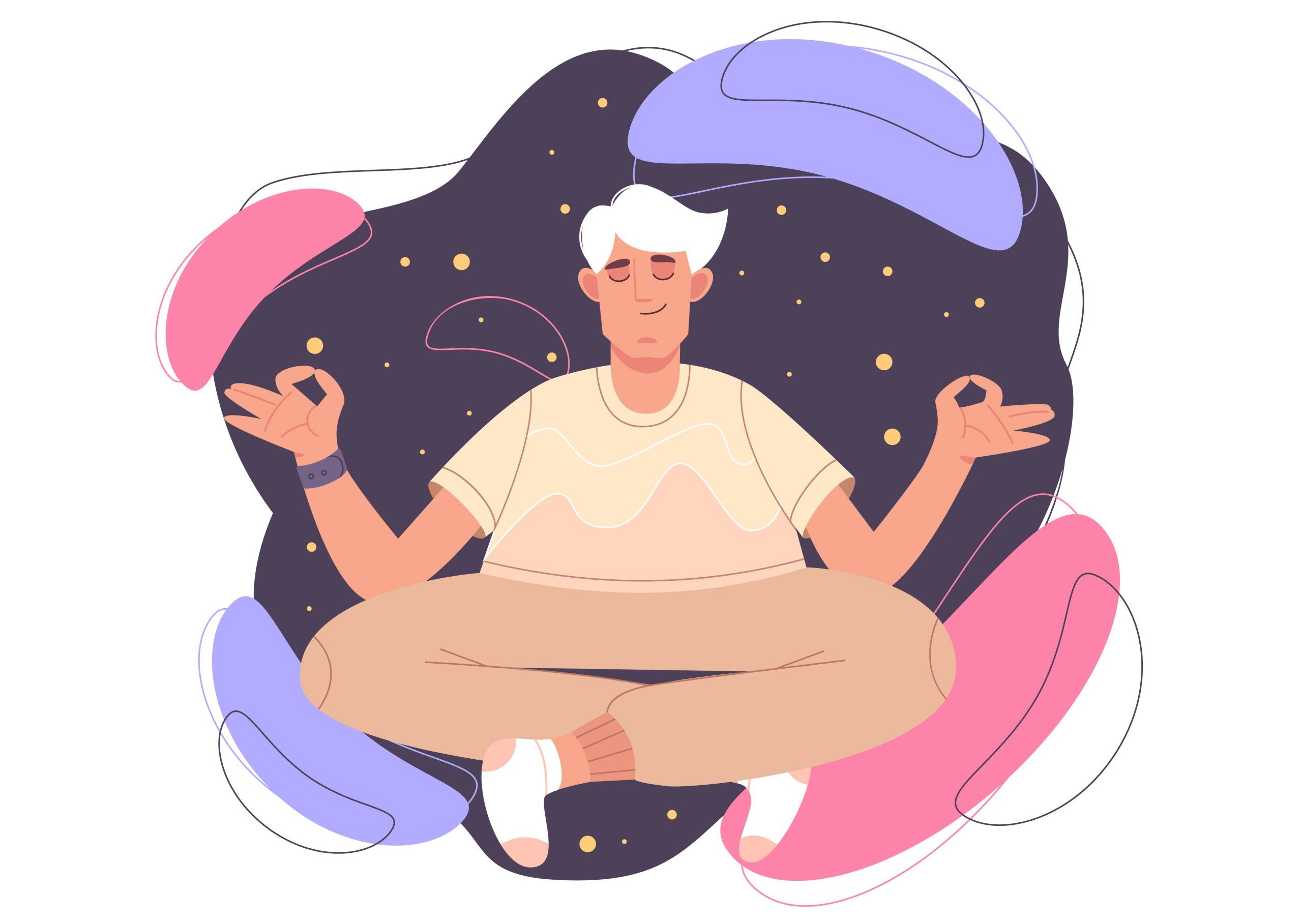 Calm man doing yoga in lotus posture calm